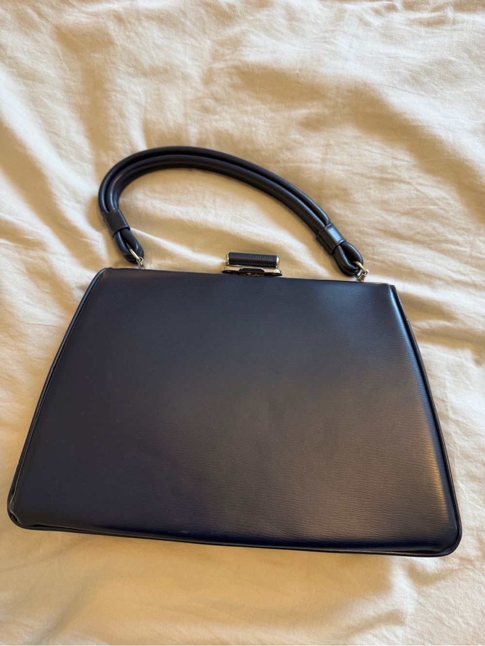 Elegant Navy 1960s Structured Top-Handle Purse
